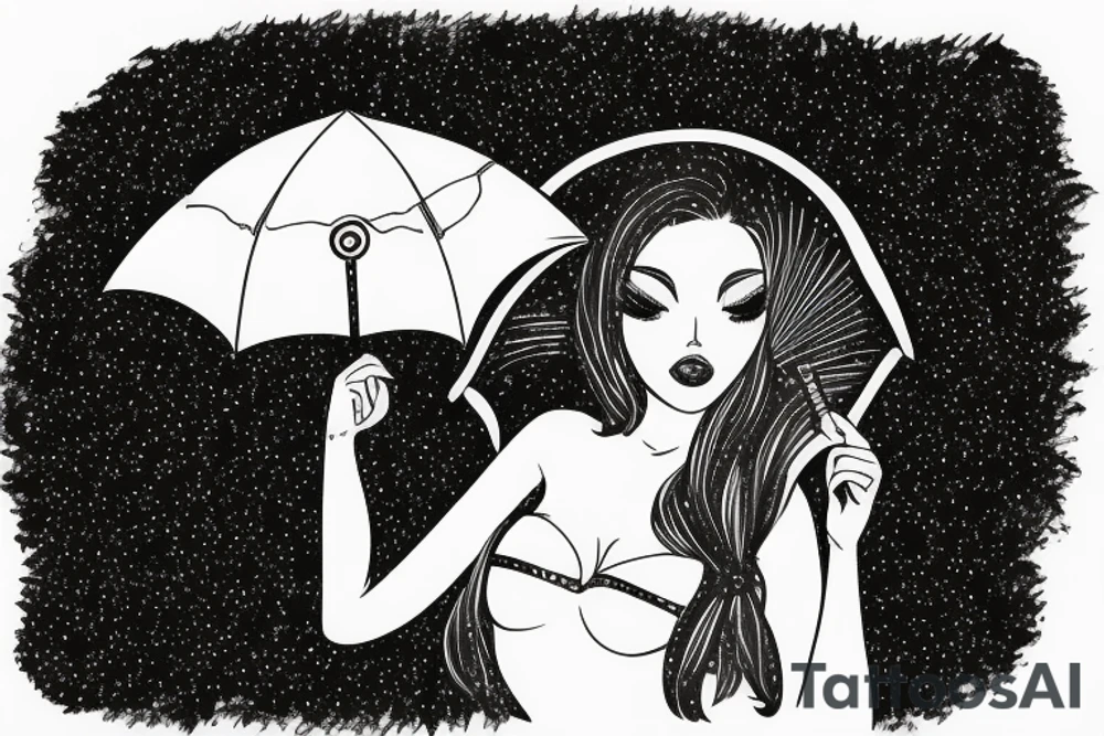 beautiful girl with umbrella under streetlight in rain tattoo idea
