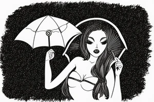beautiful girl with umbrella under streetlight in rain tattoo idea