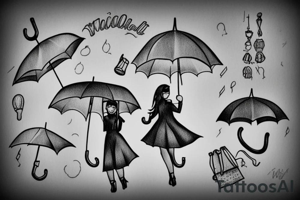 beautiful girl with umbrella under streetlight in rain tattoo idea