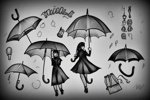 beautiful girl with umbrella under streetlight in rain tattoo idea
