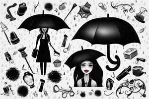 beautiful girl with umbrella under a streetlight in rain tattoo idea
