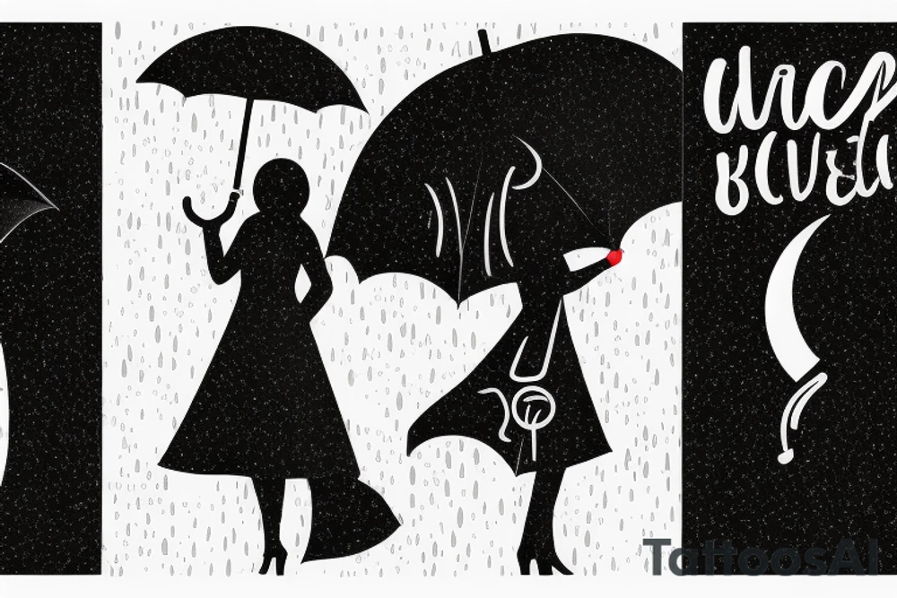 beautiful girl with umbrella under a streetlight in rain tattoo idea
