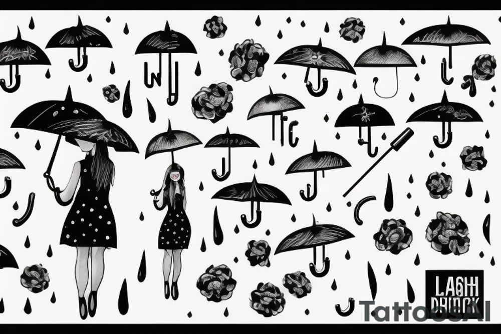 beautiful girl with umbrella under a streetlight in rain tattoo idea
