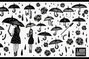beautiful girl with umbrella under a streetlight in rain tattoo idea