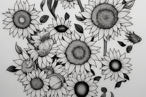 philosophical and musing, with sunflowers and lilies "non ducor, duco" in quotes tattoo idea