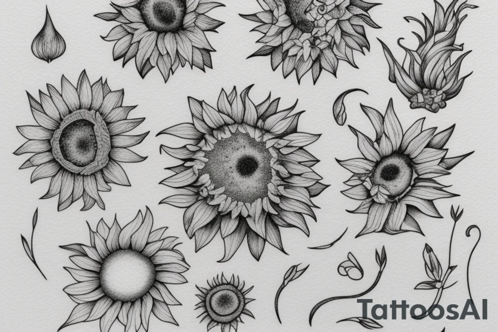 philosophical and musing, with sunflowers and lilies "non ducor, duco" in quotes tattoo idea