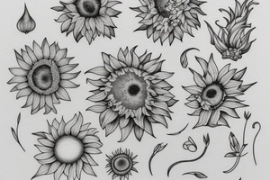 philosophical and musing, with sunflowers and lilies "non ducor, duco" in quotes tattoo idea