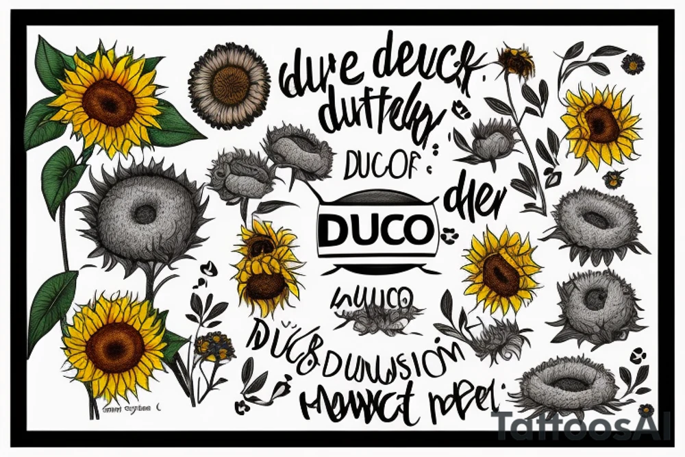 philosophical and musing, with sunflowers and lilies "non ducor, duco" in quotes tattoo idea