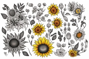 philosophical and musing, with sunflowers and lilies "non ducor, duco" in quotes tattoo idea