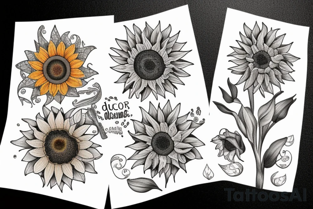 sunflowers and lilies "non ducor, duco" in quotes tattoo idea