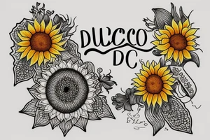 sunflowers and lilies with "non ducor, duco" in quotes tattoo idea
