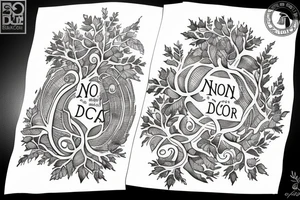 "non ducor, duco" in quotes with an oak tree surrounding it tattoo idea
