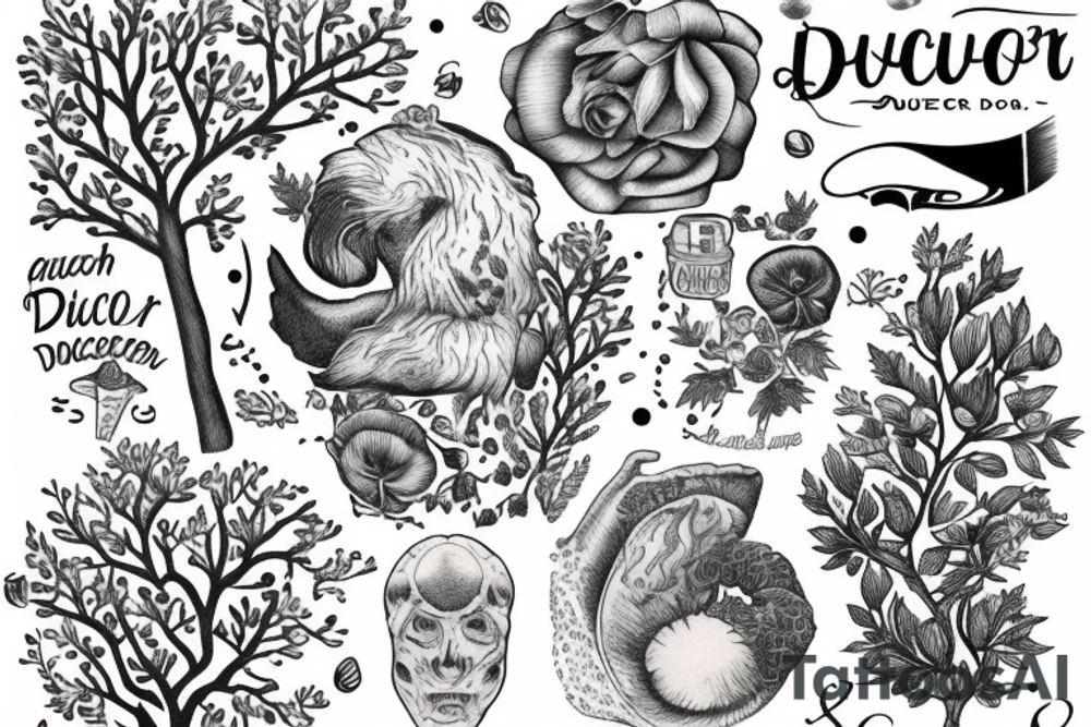 "non ducor, duco" in quotes with an oak tree surrounding it tattoo idea
