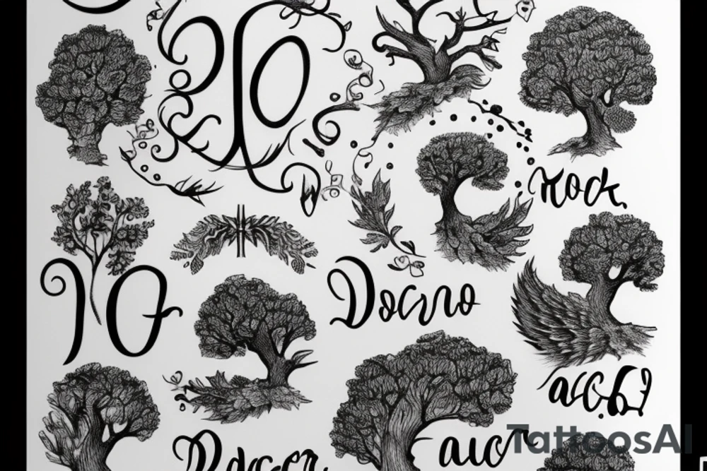 "non ducor, duco" in quotes with an oak tree surrounding it tattoo idea