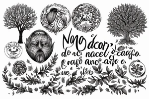 "non ducor, duco" in quotes with an oak tree surrounding it tattoo idea