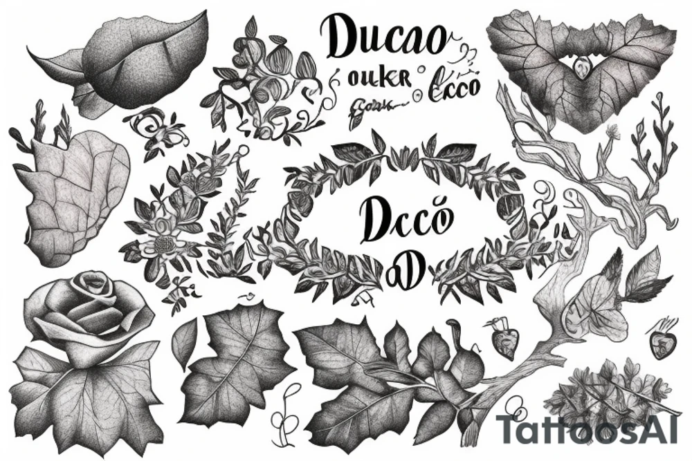 "non ducor, duco" in quotes with an oak tree surrounding it tattoo idea