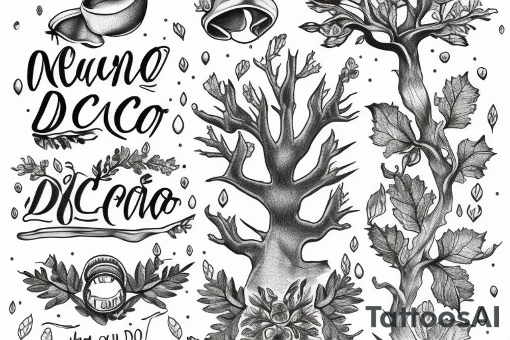 "non ducor, duco" in quotes with an oak tree surrounding it tattoo idea