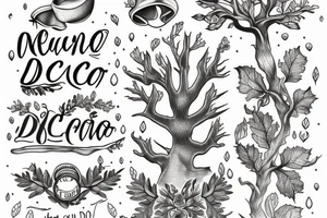 "non ducor, duco" in quotes with an oak tree surrounding it tattoo idea