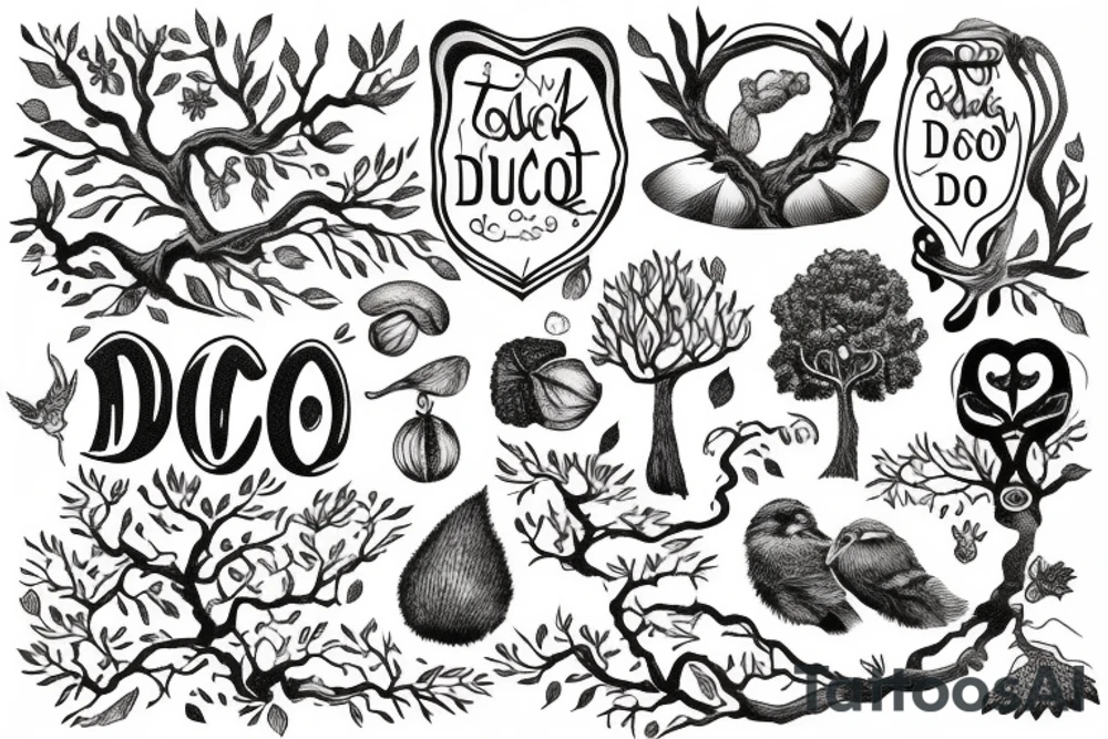 "non ducor, duco" in quotes with an oak tree surrounding it tattoo idea