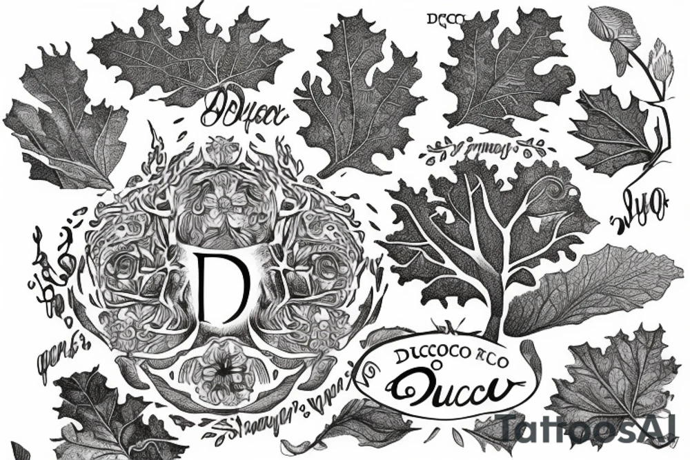 "non ducor, duco" in quotes with an oak tree surrounding it tattoo idea