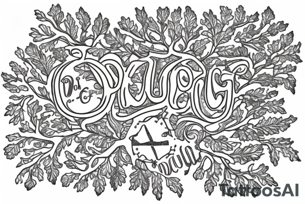 "non ducor, duco" in quotes with an oak tree surrounding it tattoo idea