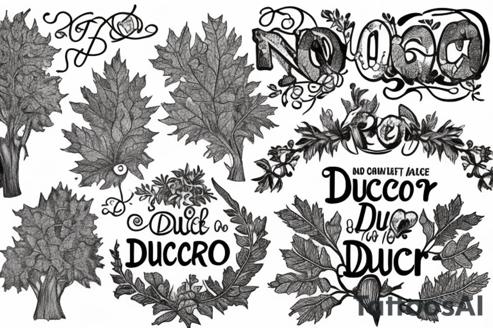 "non ducor, duco" in quotes with an oak tree surrounding it tattoo idea