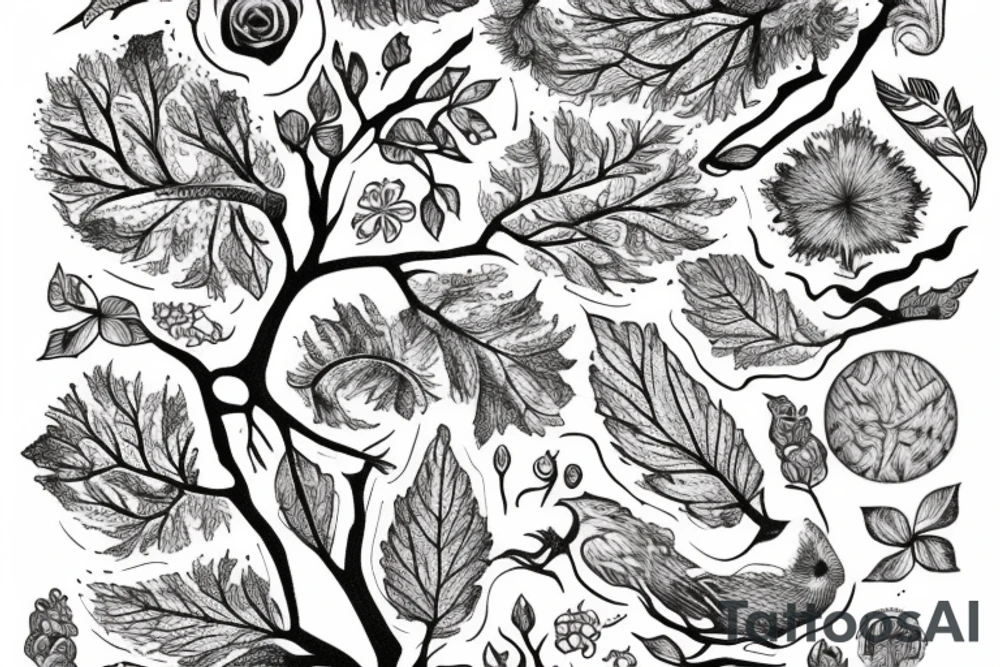 "non ducor, duco" in quotes with an oak tree surrounding it tattoo idea