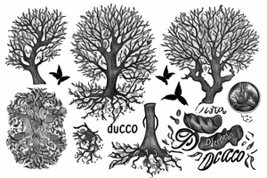 "non ducor, duco" in quotes with an oak tree surrounding it tattoo idea