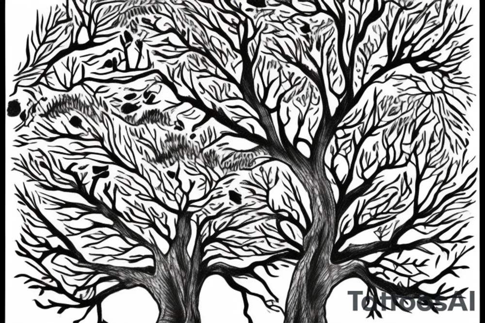 "non ducor, duco" in quotes with an oak tree surrounding it tattoo idea