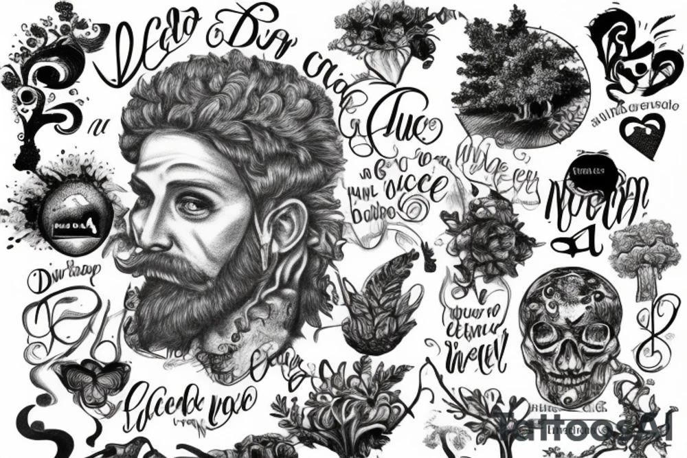 "non ducor, duco" in quotes with an oak tree surrounding it tattoo idea