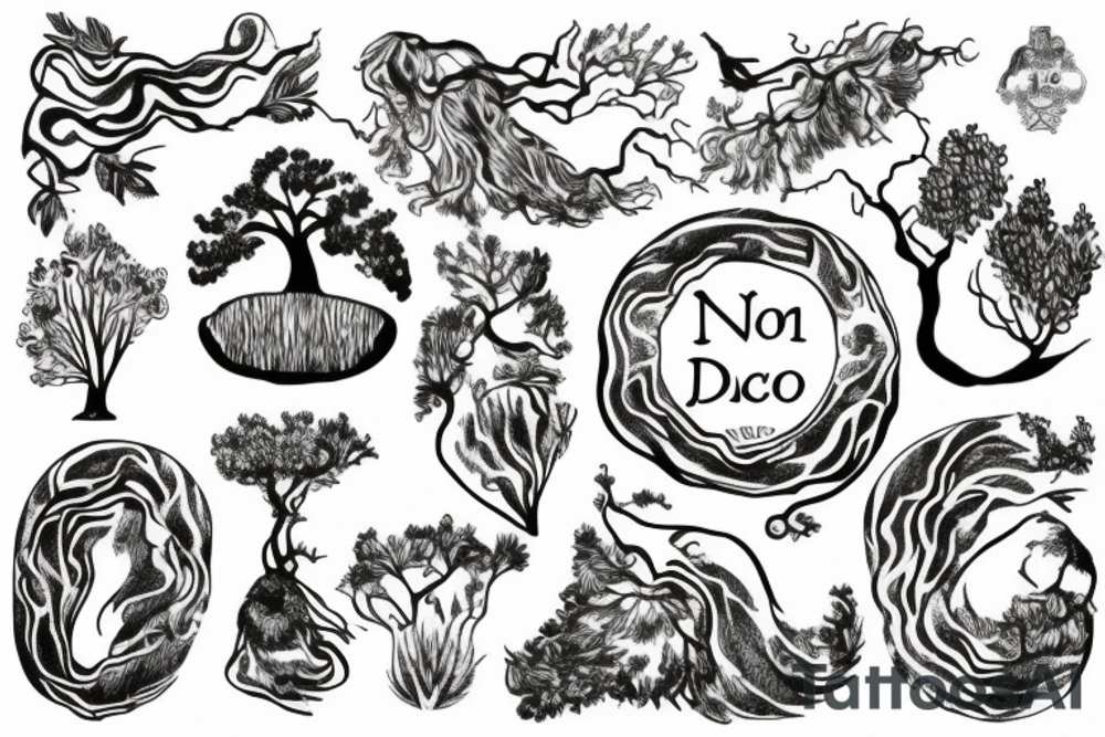 "non ducor, duco" in quotes with an oak tree surrounding it tattoo idea