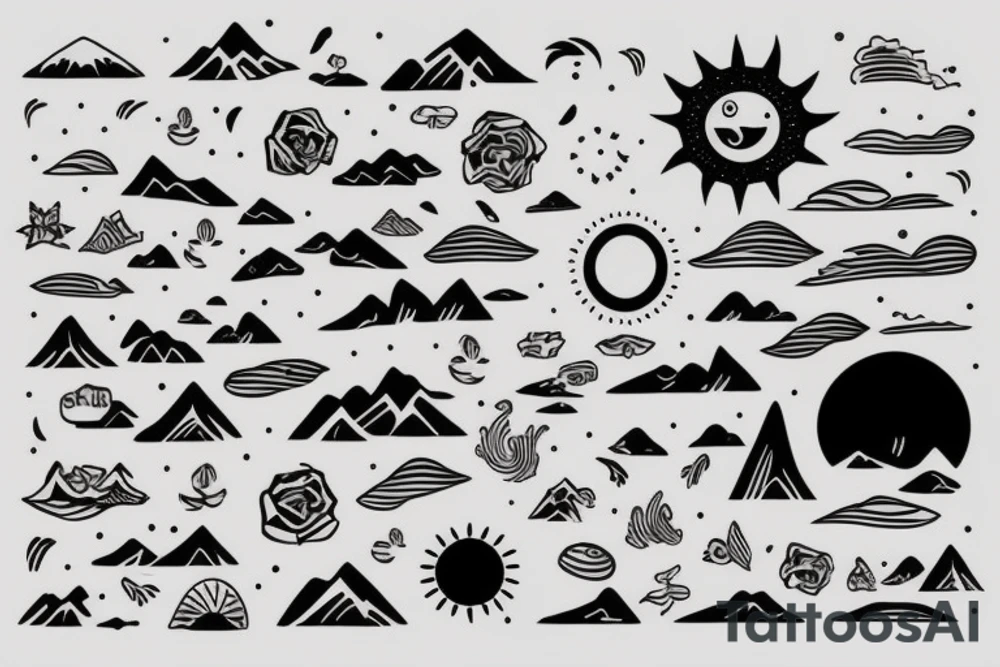 Long Mountain range with sun tattoo idea