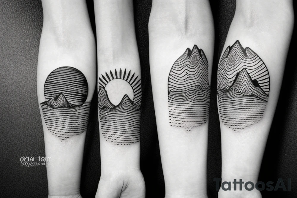 Long Mountain range with sun tattoo idea