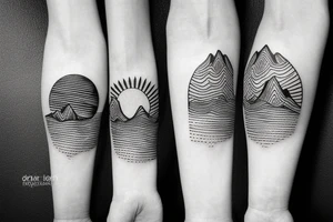 Long Mountain range with sun tattoo idea