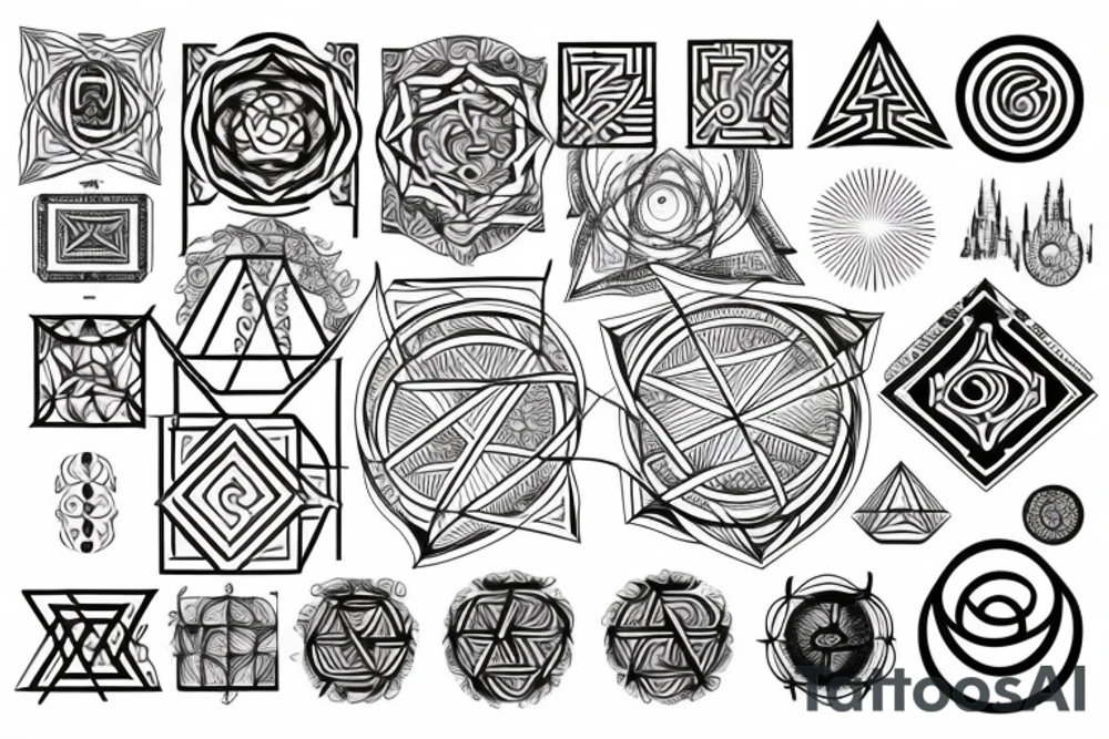 sacred geometry elements, 3, 6, 9, 8, ancient symbols tattoo idea
