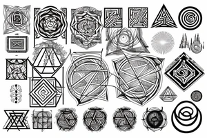 sacred geometry elements, 3, 6, 9, 8, ancient symbols tattoo idea