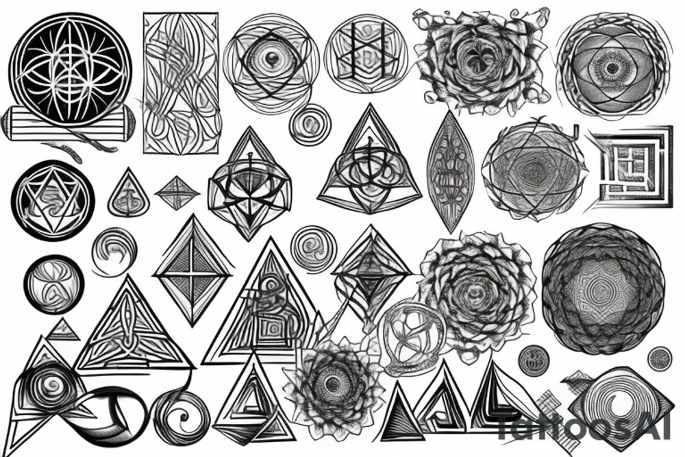 sacred geometry elements, 3, 6, 9, 8, ancient symbols tattoo idea