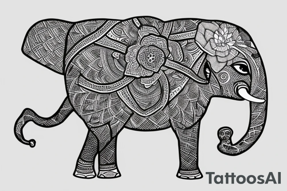 elephant holding lotus flower up in the air tattoo idea