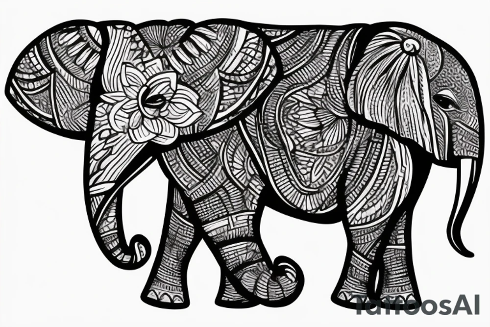 elephant holding lotus flower up in the air tattoo idea