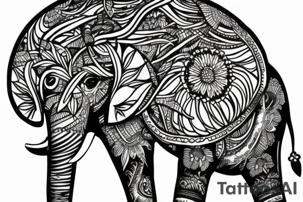 elephant holding lotus flower up in the air tattoo idea