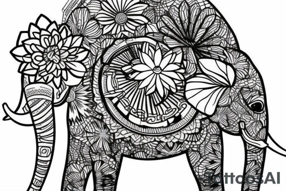 elephant holding lotus flower up in the air tattoo idea