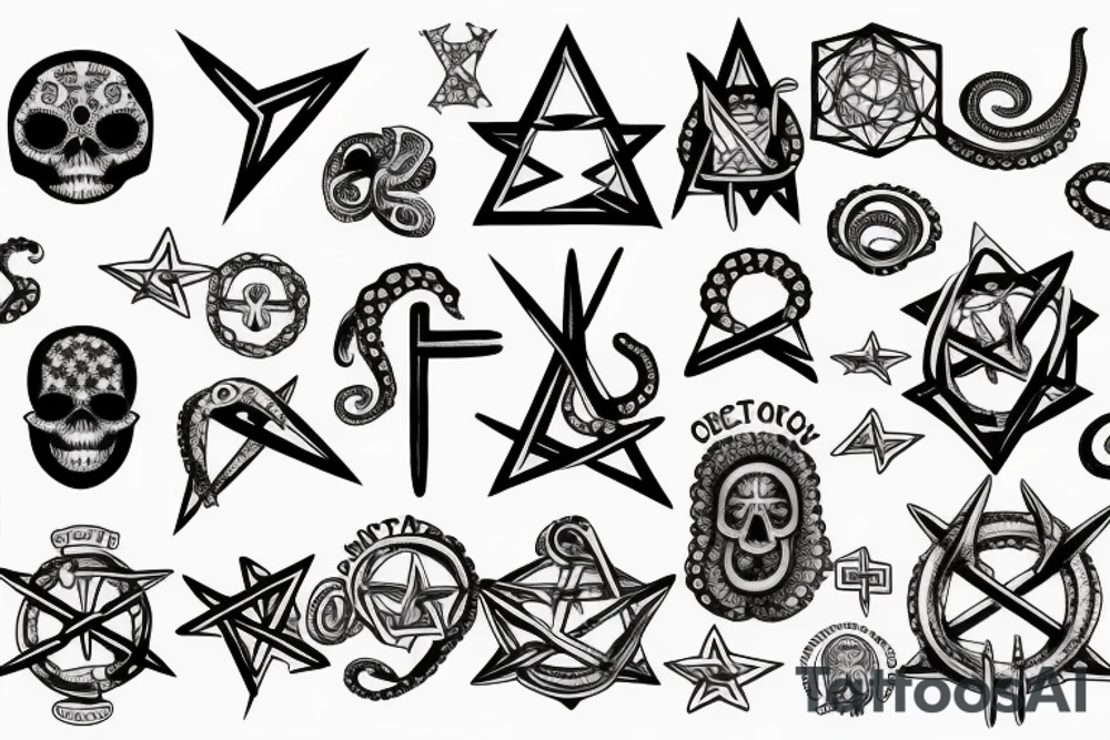 Patriarchal Cross, frequencies , Memento mori , memento vivir , reptilian star seed symbol , octopus , American flag tattoo idea