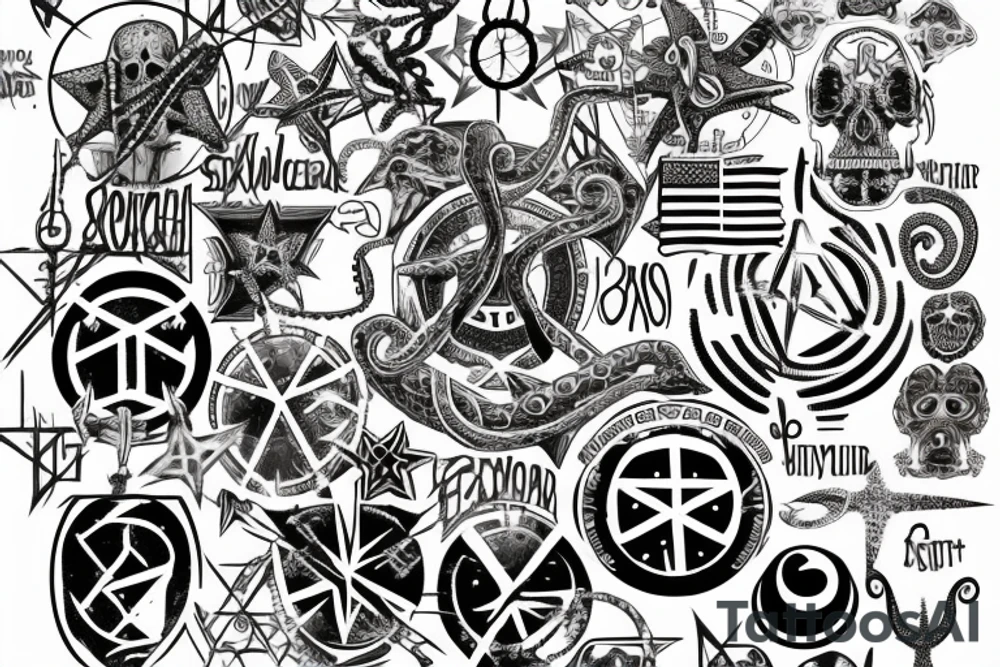 Patriarchal Cross, frequencies , Memento mori , memento vivir , reptilian star seed symbol , octopus , American flag tattoo idea