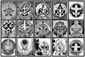 Patriarchal Cross, frequencies , Memento mori , memento vivir , reptilian star seed symbol , octopus , American flag tattoo idea