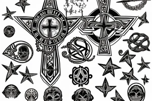 Patriarchal Cross, frequencies , Memento mori , memento vivir , reptilian star seed symbol , octopus , American flag tattoo idea