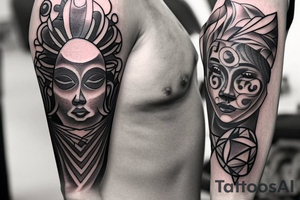 I would like a tattoo that covers my whole arm.  I would like a King Chess piece to represent myself with two pawns representing my children. I would like something to represent the earth and maybe a dove to represent heaven. I would also like the sun in there as that's what my name means. tattoo idea