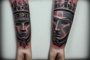 I would like a tattoo that covers my whole arm.  I would like a King Chess piece with 2 pawns. tattoo idea