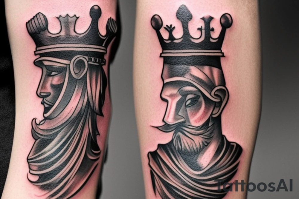 I would like a tattoo that covers my whole arm.  I would like a King Chess piece with 2 pawns looking in a mirror. tattoo idea