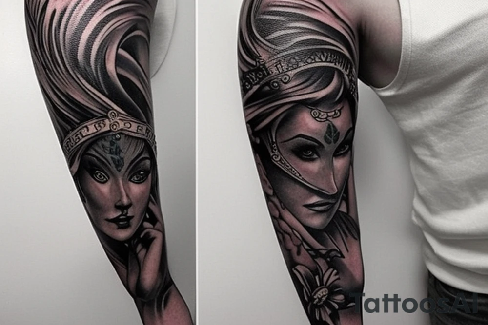 I would like a tattoo that covers my whole arm.  I would like a King Chess with 2 pawns looking in a mirror. tattoo idea