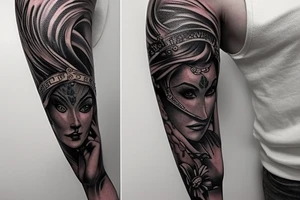 I would like a tattoo that covers my whole arm.  I would like a King Chess with 2 pawns looking in a mirror. tattoo idea